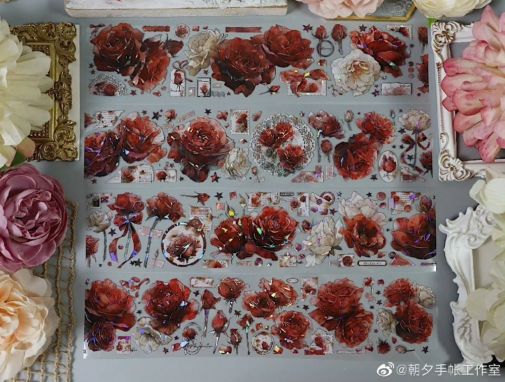 

1 Loop Serene Rose Red Flower Shell Light Shiny Washi PET Tape