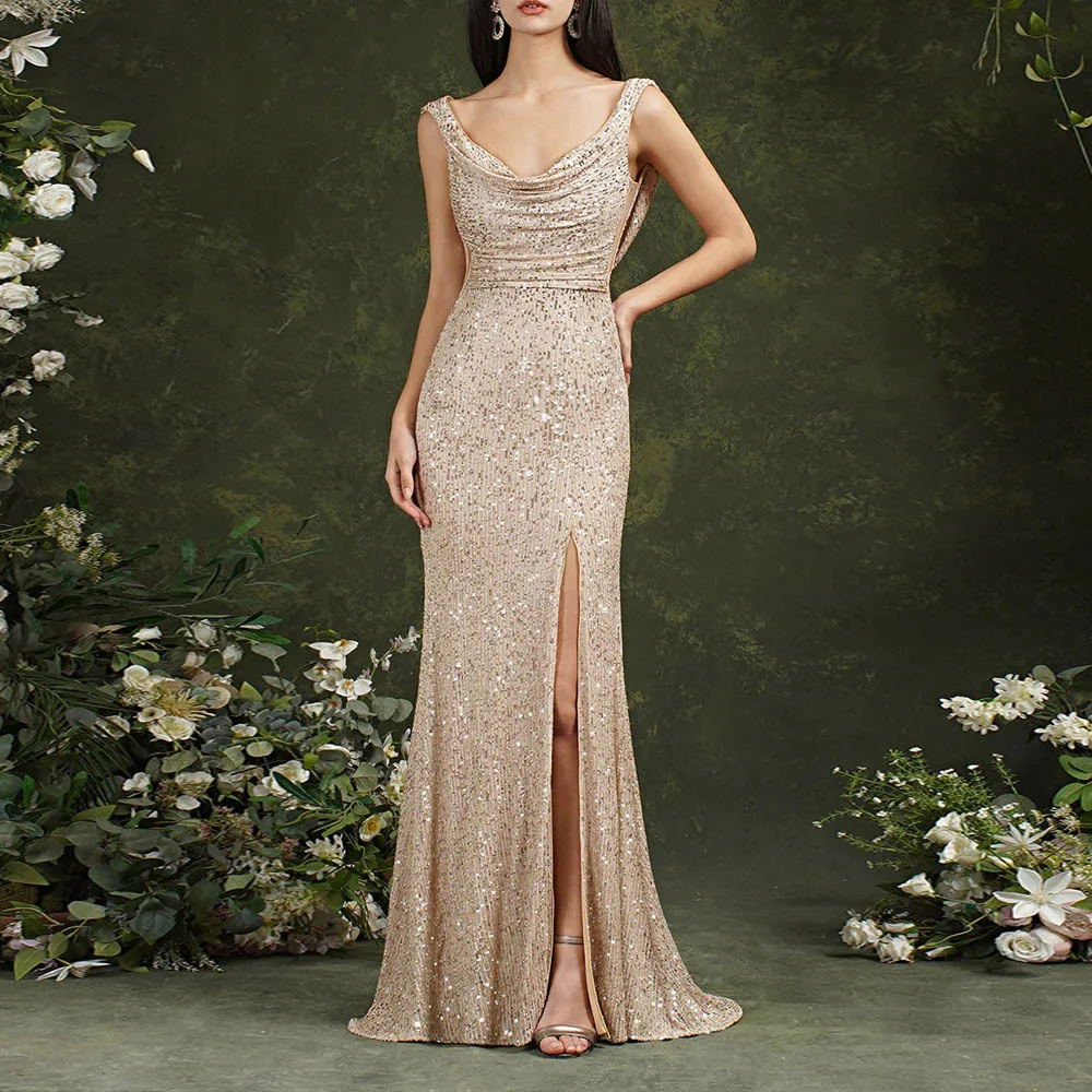 Elegant Sequined Party Evening Dress Women 2023 New in Sexy Spaghetti Slim Mermaid Maxi Dress Chic Female Prom Dresses
