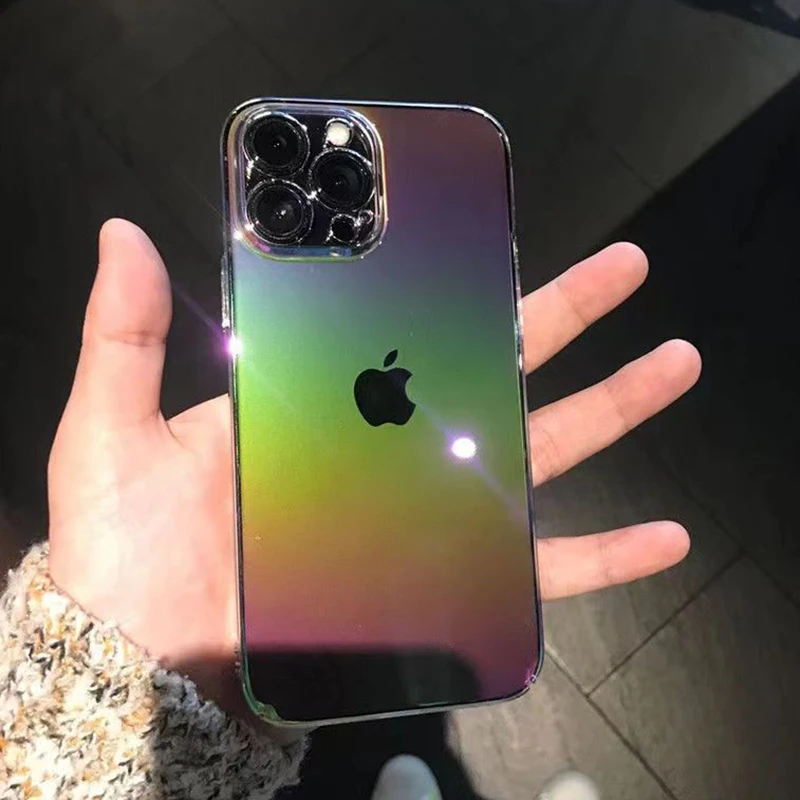 

Luxury Rainbow Laser Aurora Phone Case for iPhone 14 13 Pro Max 12 11 XS X XR 7 8 Plus Transparent Soft Shockproof Back Cover