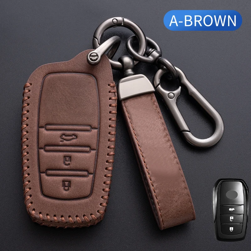 

Genuine Leather Car Key Case Cover Fob Shell for Toyota CHR Hilux Fortuner Land Cruiser 200 Camry Corolla Crown RAV4 Highland