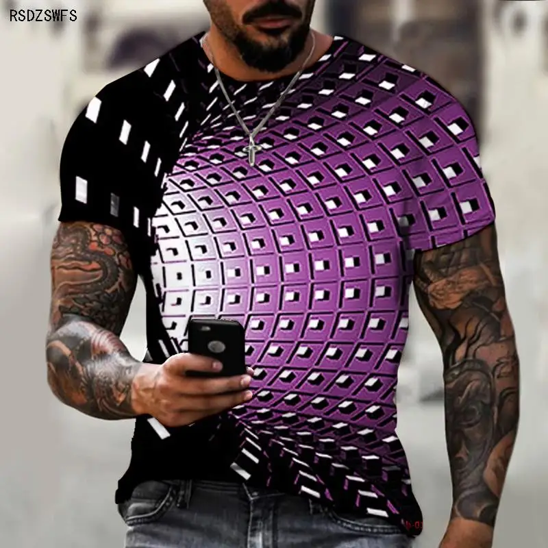 

3d space technology art men's clothing summer oversized t shirt 5XL men's shirt street sports jogging breathable