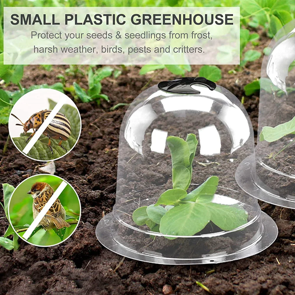 

1Pack Garden Cloche Dome Plant Bell Protector Cover with 3 Pcs Ground Securing Pegs Plastic Mini Greenhouse for Plant Protection
