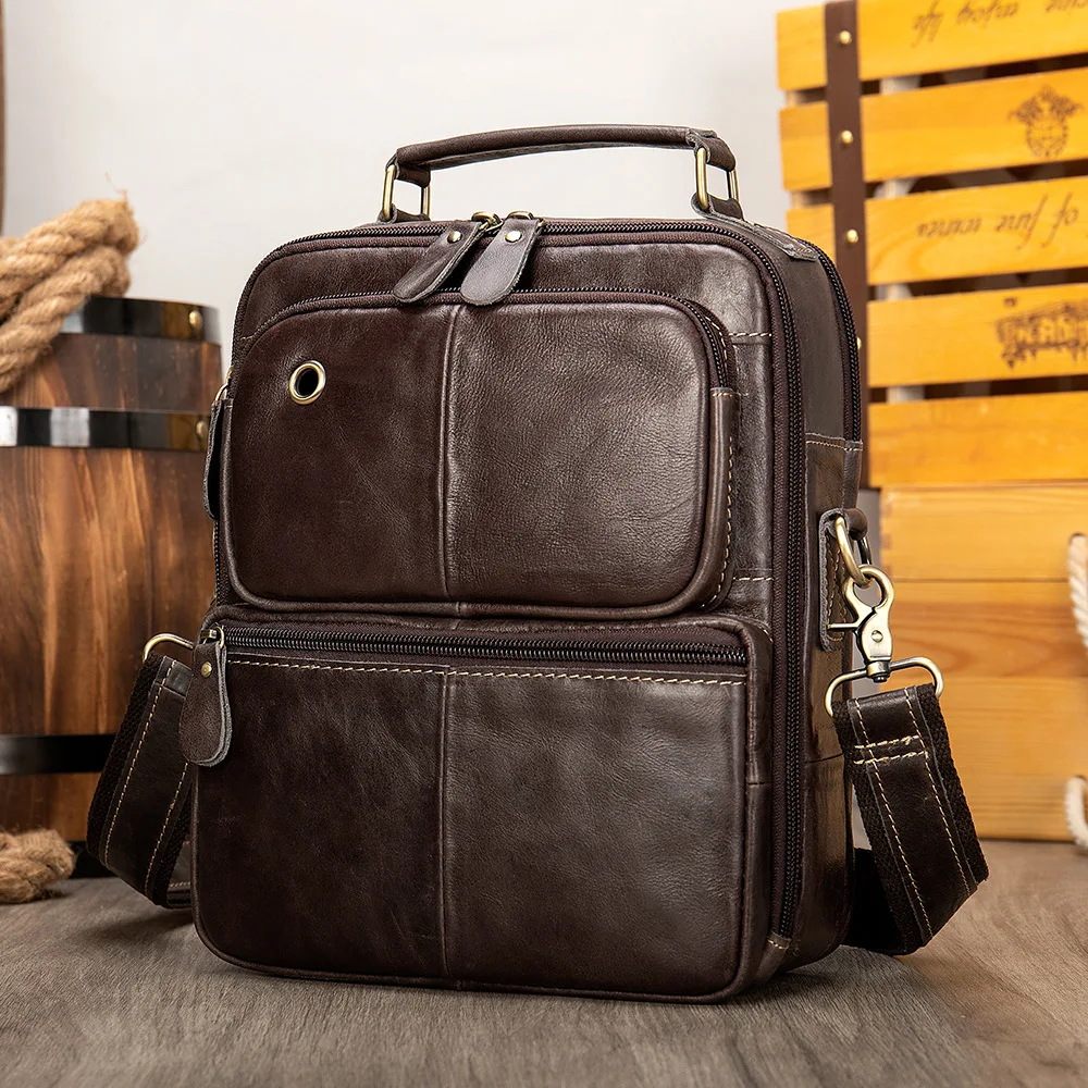 Genuine leather men's bag shoulder bag men's messenger bag briefcase retro business leisure men's bag fashion cowhide backpack