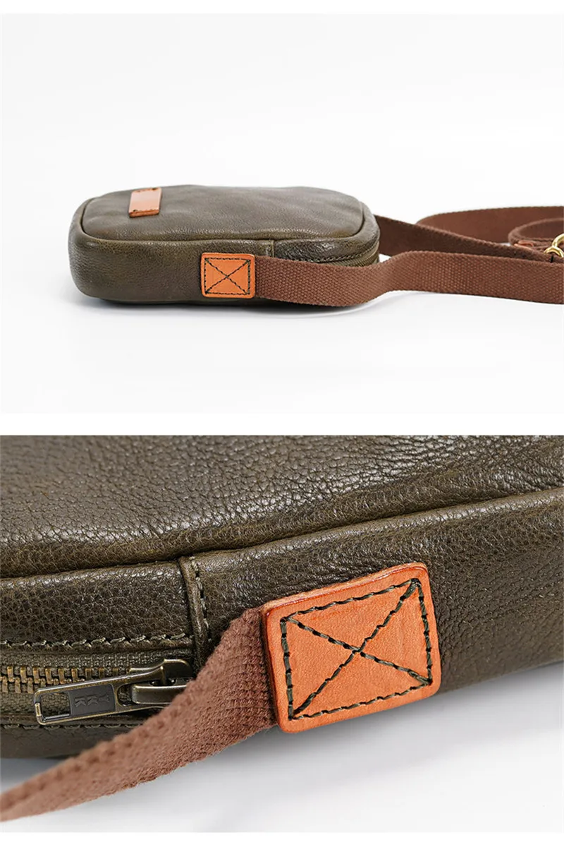 Fashion luxury genuine leather men's mini phone shoulder bag outdoor simple daily natural real cowhide green small messenger bag