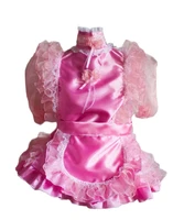 adult new sissy hot selling giant baby doll pink satin organza lace short skirt maid dress customization