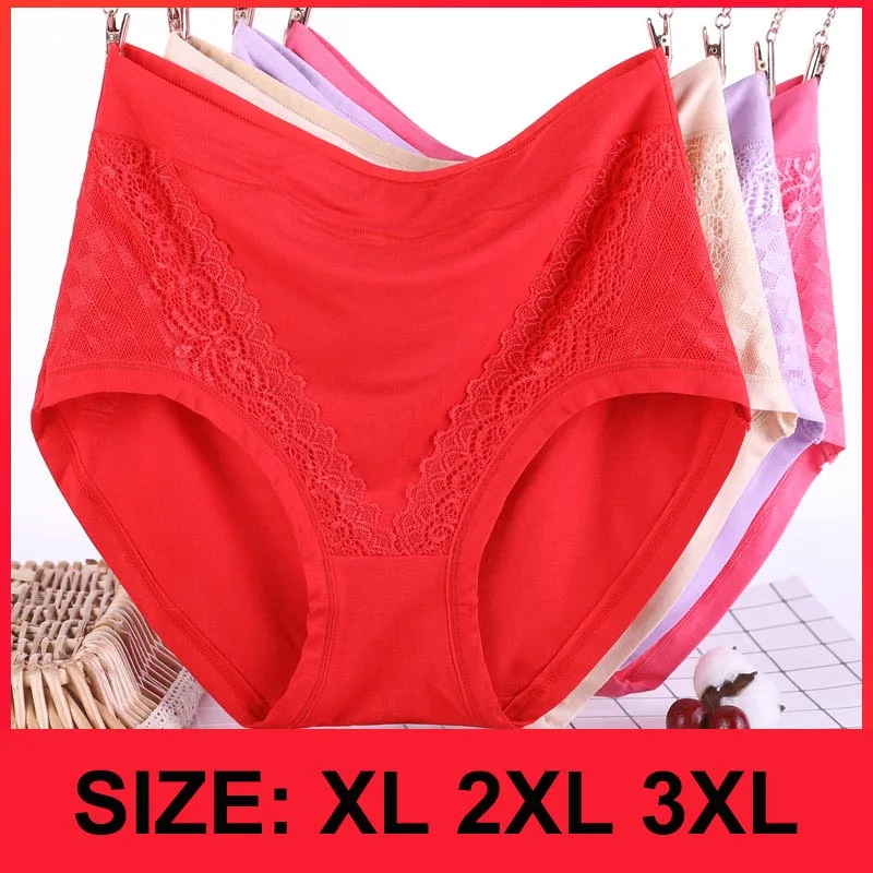 

Plus Size Modal Briefs Sexy Lace Panties For Women Lingerie High Waist Breathable Soft Cotton Crotch Underwear Female Intimates