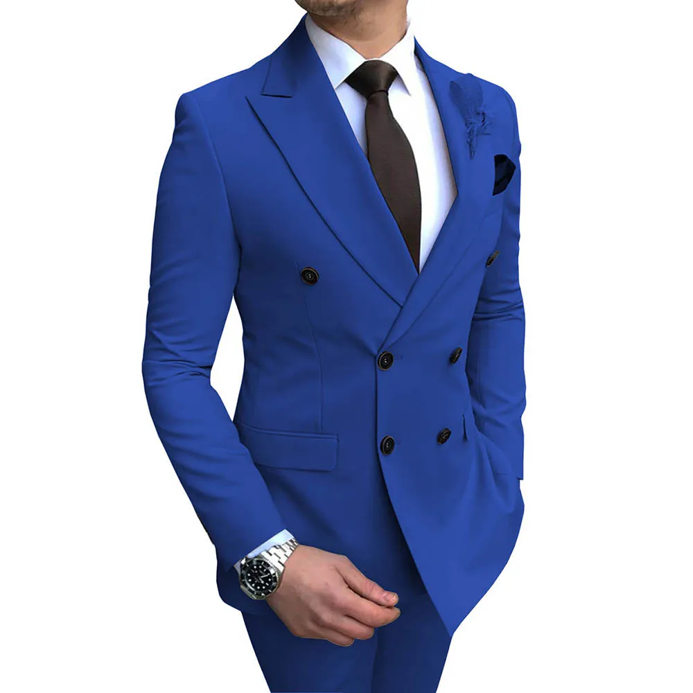 

Мужские костюмы Королевского синего цвета, деловые свадебные костюмы, Блейзер, смокинг для жениха, приталенный костюм для мужчин (пиджак + брюки)