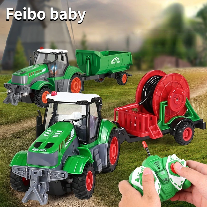 27mhz Radio Remote Control Farm Tractors Trailer Agricultural Trucks Led Rc Farming Electronic Vehicle Toy Kids Gift