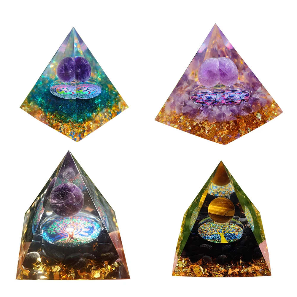 

Natural Healing Crystals Orgonite Energy Pyramid Sculpture Symbolize Lucky Gather Wealth Prosperity Resin Ornaments Gift Home Of