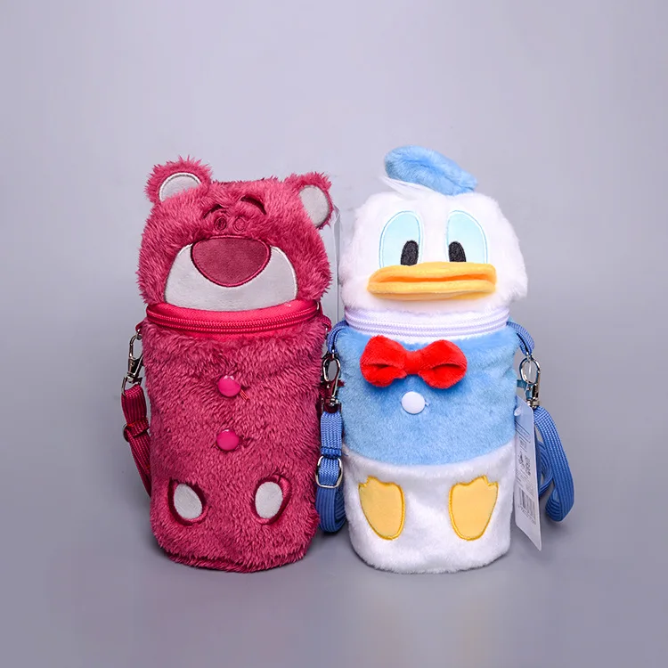 

Disney Donald Duck Lotso Huggin Bear Cute Plush Thermos Cup Protective Sleeve Kawaii Soft Stuffed Children Inclined Shoulder Bag