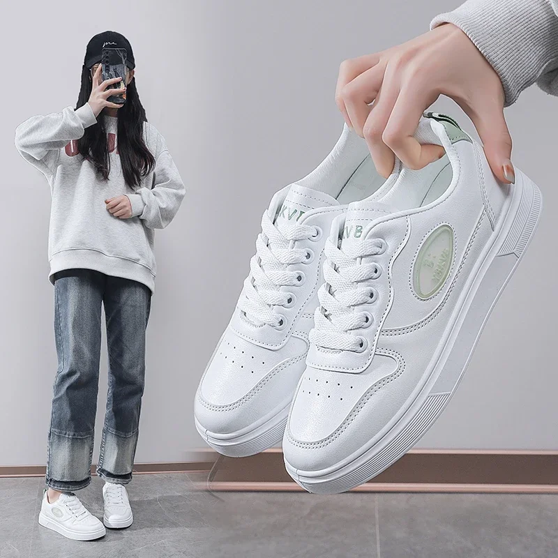 Кроссовки женские универсальные из ПУ кожи на шнуровке