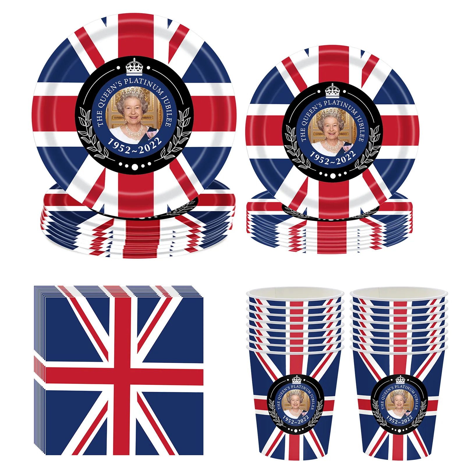 

68Pcs Union Jack Tableware Set Union Jack Paper Plates And Cups And Napkins British Flag Paper Tableware Kit Decoration For