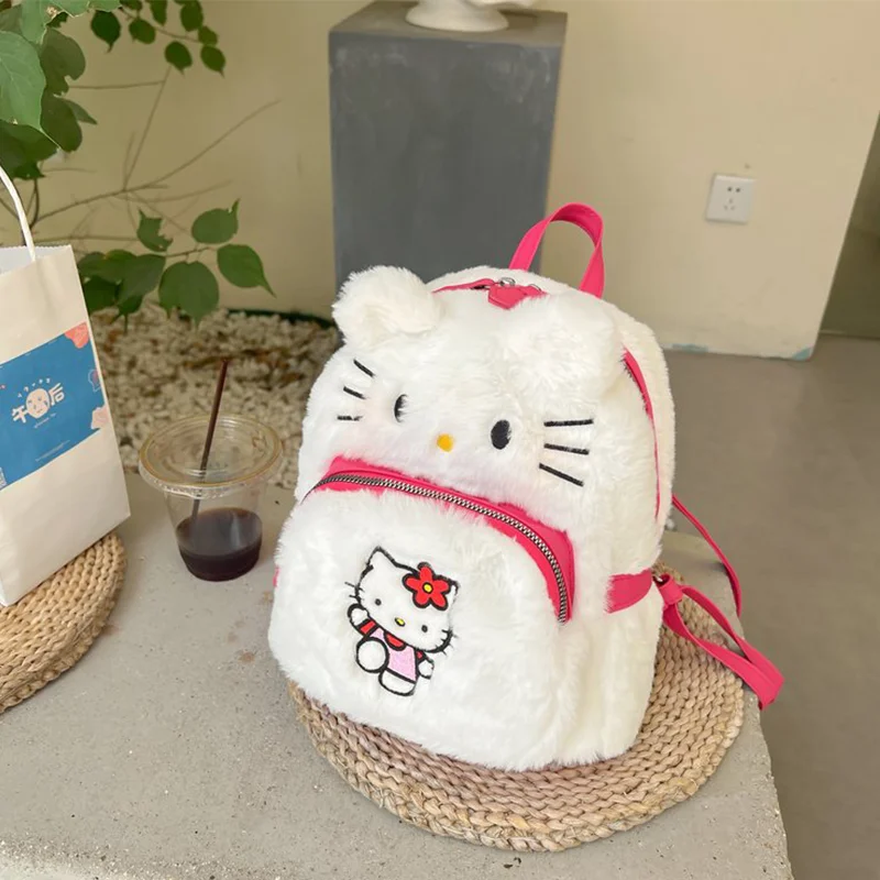 

Sanrio Kawaii Anime Hellokitty Bag Kuromi Pom Pom Purin Large Capacity Plush Toy Portable Casual Backpack Girl Birthday Gift