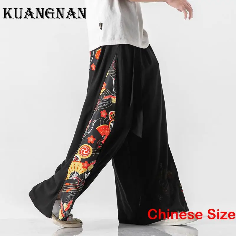 

KUANGNAN Cotton Linen Wide Leg Pants Sweatpant Mens Trousers Male Clothes Running Korean Streetwear Sale Menswear 5XL 2023