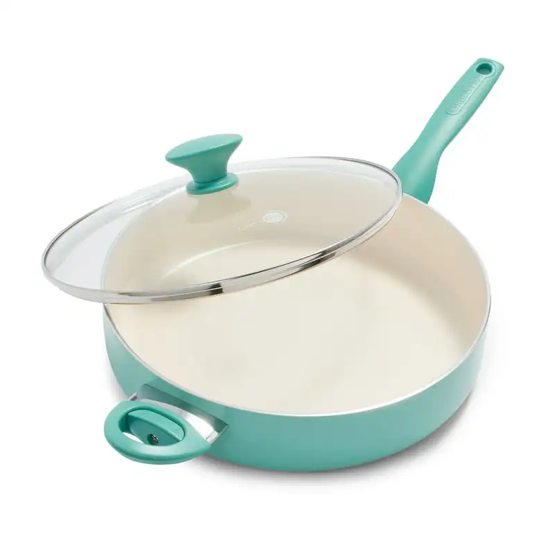 

Nonstick 5 Quart Covered Saute Pan with Helper Handle, Turquoise