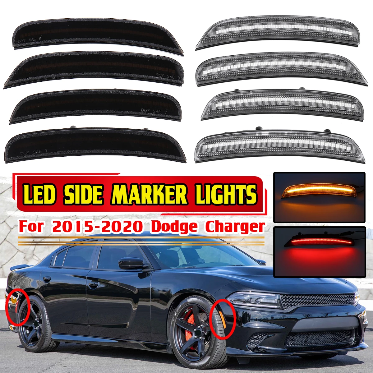 

Front&Rear LED Side Marker Light Signal Indicator Lamp For 2015-2020 Dodge Charger