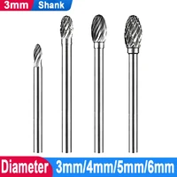 2pcs 3mm shank tungsten carbide milling cutter burr bit rotary files engraving heads tools for grinding metal wood carving