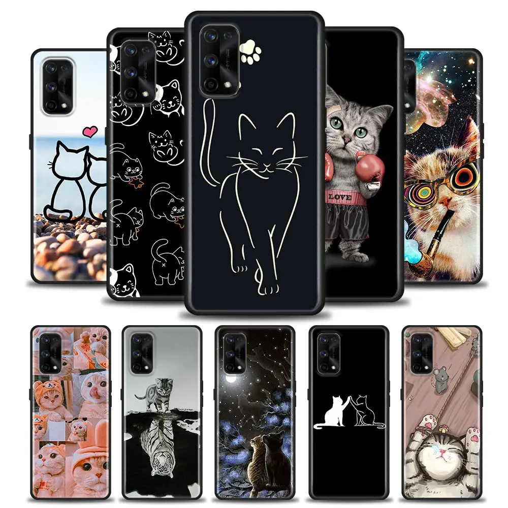 

Phone Case for Realme 5 6 7 7i 8 8i 9i 9 XT GT GT2 C17 Pro 5G SE Master Neo2 Soft Silicone Case Cover Funny Cute Cat Art