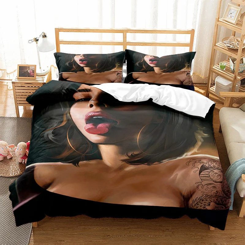

Cartoon Black Magical Girl Bedding Set 2/3pcs Ethnic Sexy Girl Woman Bedroom Set with Zipper Closure Duvet Cover and Pillowcases