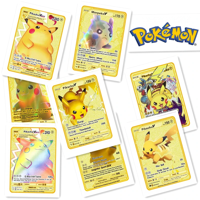 

Карточка покемона, золотая металлическая карточка GX Energy, карточка Charizard Pikachu, редкая коллекция, Боевая тренировочная карточка, детская игруш...