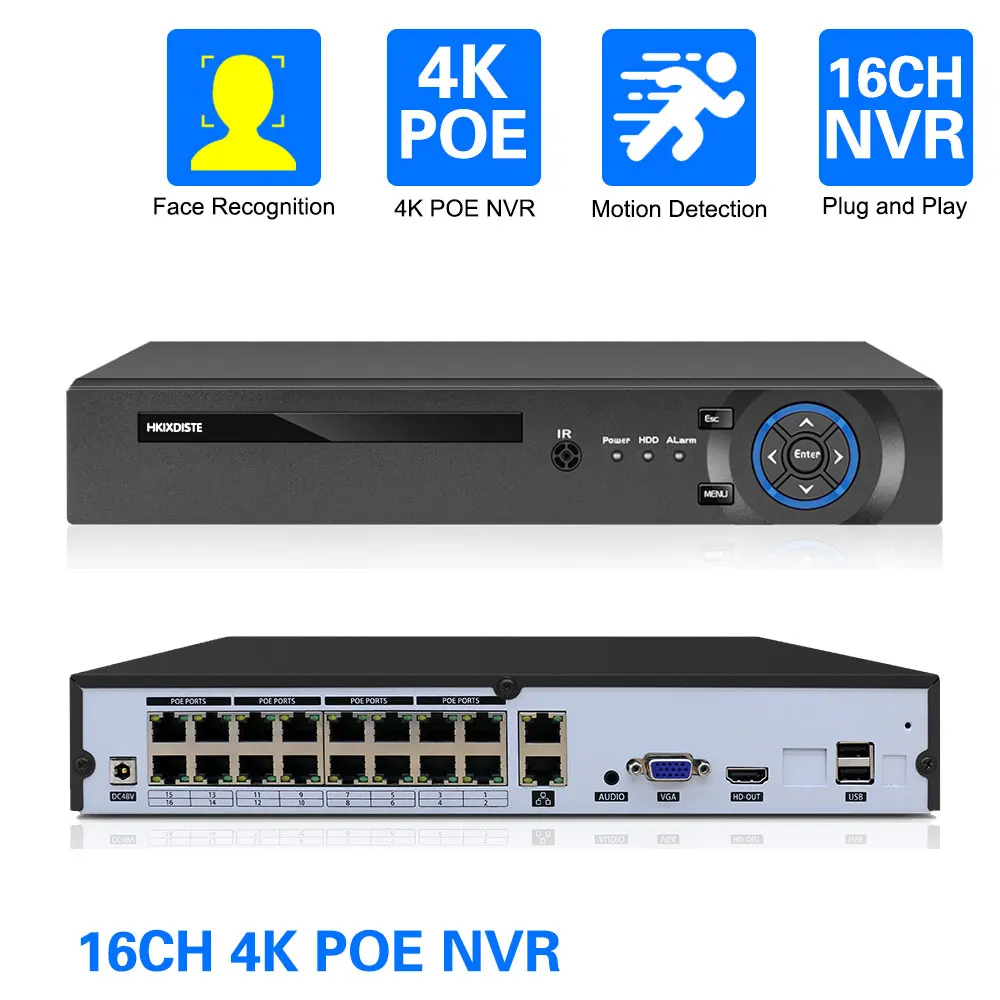 

16CH 4K 8MP PoE NVR Video Recorder for Home Security CCTV System 8CH 24/7 Recording H.265 Face Detect Network Recorder Xmeye