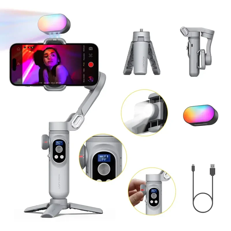 Фото Комплект 3-осевого стабилизатора Brand For AOCHUAN Smart X Pro с RGB-подсветкой, магнитной лампой и OLED-дисплеем для прямых трансляций №2