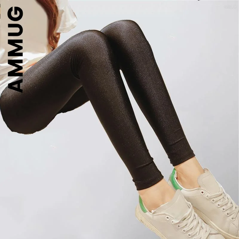 

Fluorescent Shiny Pant Hot Selling Women Solid Color Leggings Large Size Spandex Elasticity Casual Trousers For Girl