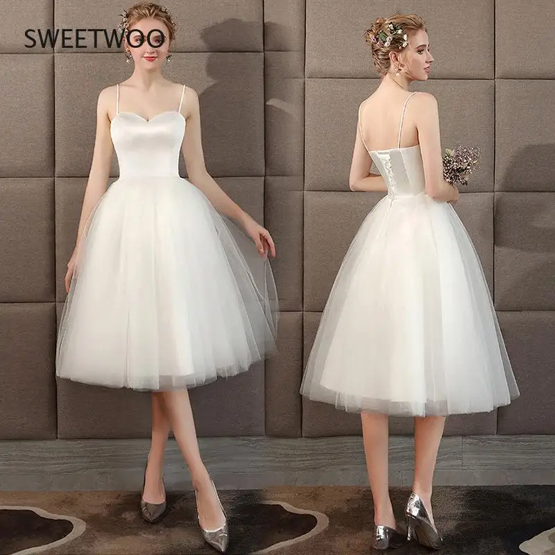 

Wedding Dress Sweetheart Simple Bridal Gowns Elegant Beach Bridal Party Dresse Vestido De Noiva White Tea Length