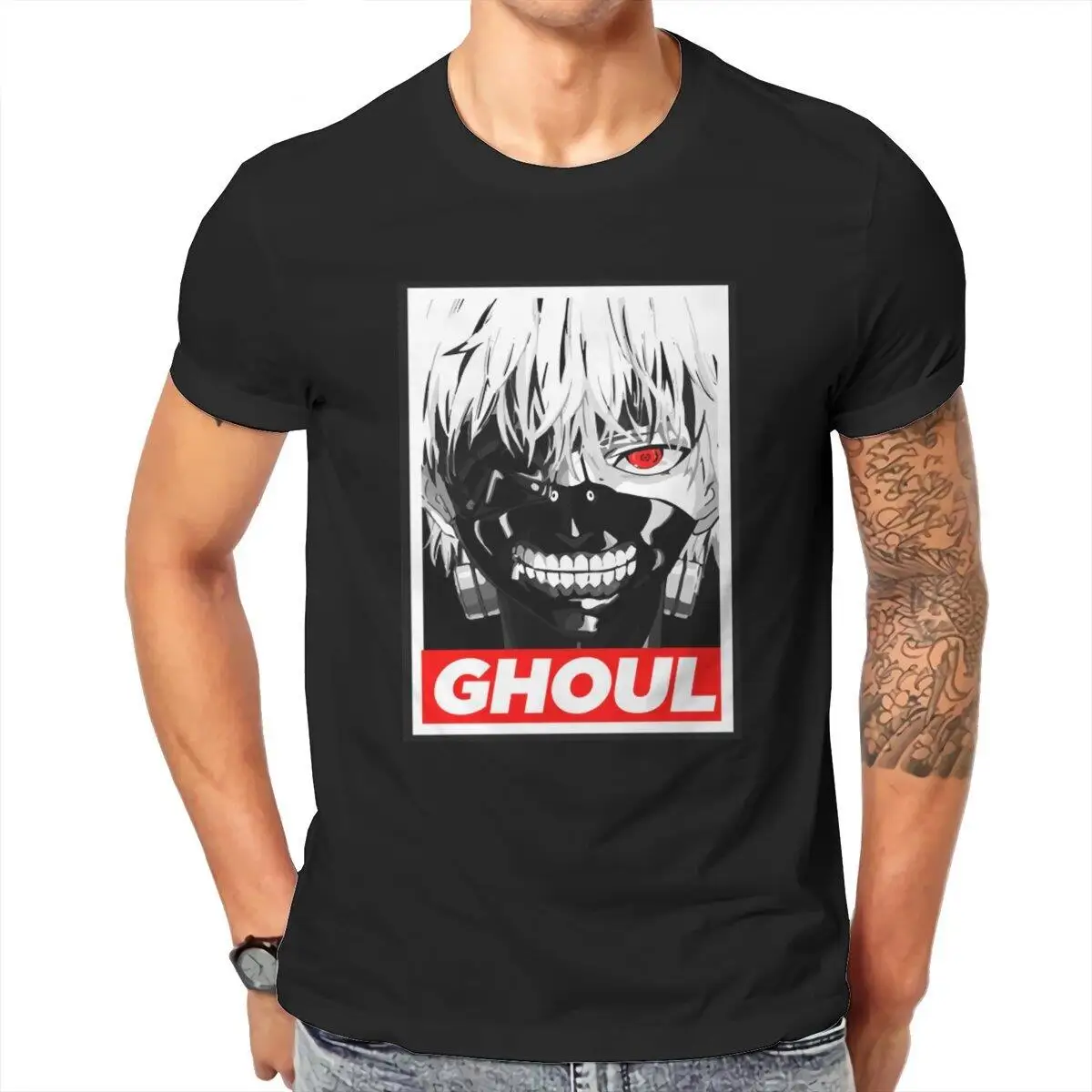 

Kaneki Ken Tokyo Ghoul T-Shirt for Men Anime Unique 100% Cotton Tee Shirt Round Neck Short Sleeve T Shirts Summer Tops