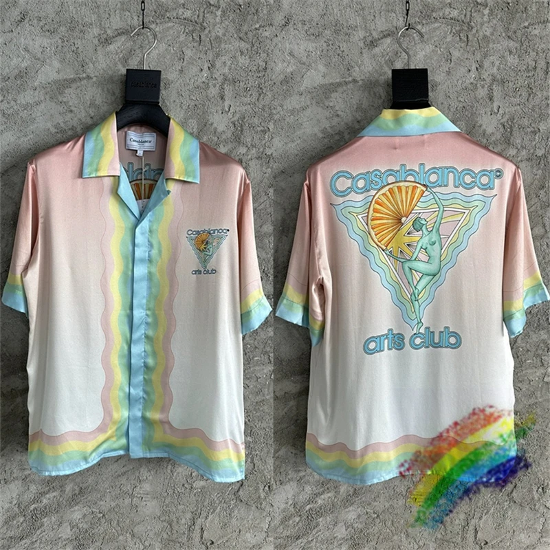 

Шелковые рубашки Касабланки для мужчин и женщин 1:1, Высококачественная градиентная Гавайская пляжная рубашка