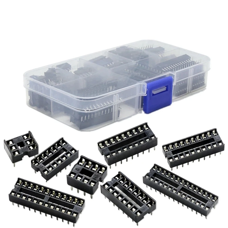 

66PCS IC Chip Holder In Line IC Base IC Socket Chip IC Socket Chip Base Sample Box Flat Foot