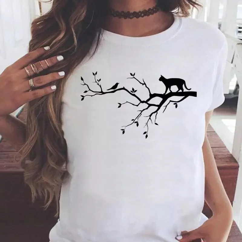

2022NEW Women Cat New Trend Style Sweet Cartoon Shirt Print T-shirts Stylish Short Sleeve Graphic T Top Female Tee T-Shirt