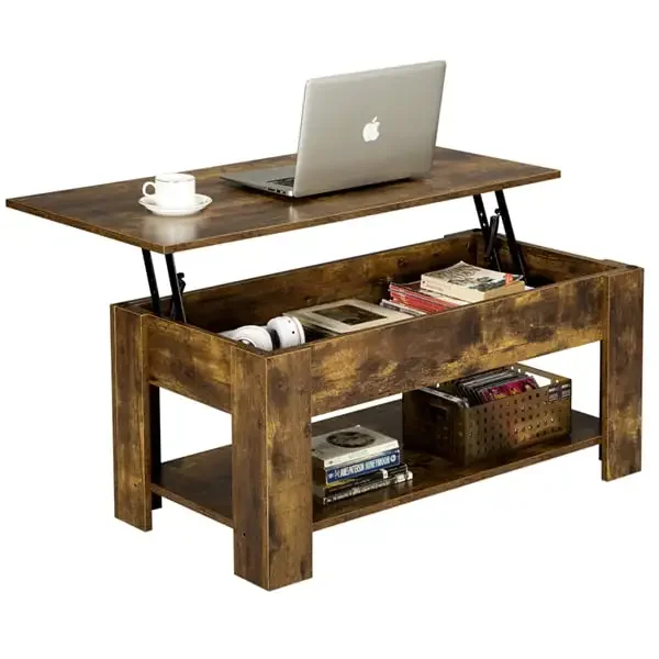

2023 Hot Sales High Quality Modern Wood Lift Top Coffee Table with Hidden Compartment and Lower Shelf, Rustic Brown Creative Liv