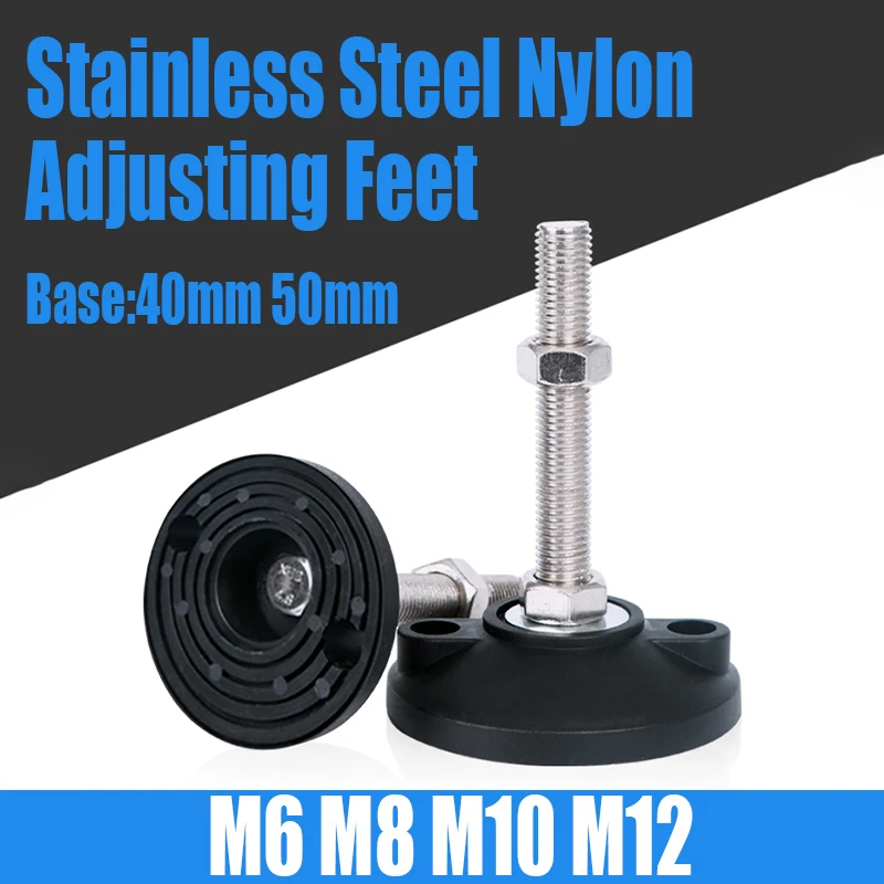 

4PC M6-M12 Stainless Steel Nylon Adjusting Feet Adjustable Machine Tool Lathe Leg Office Warehouse Shelves Furniture Support Leg