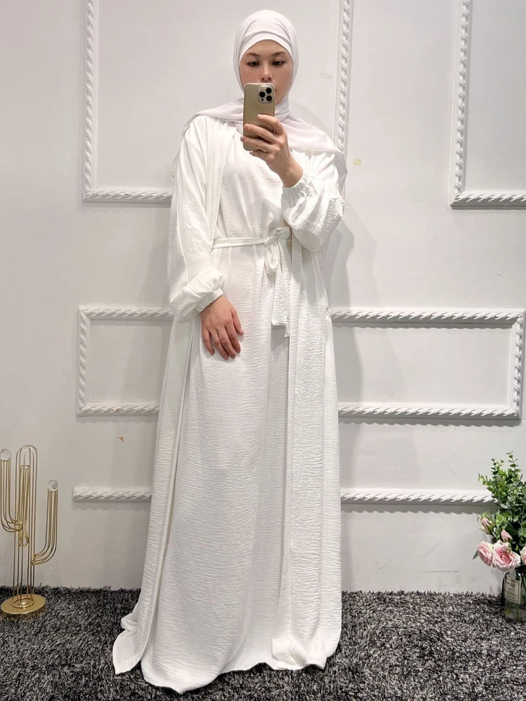 Open Abayas for Women Muslim Kimono Islamic Clothing Crepe Hijab Dress Dubai Saudi Turkish Modest Outfits Elegant Outwear Caftan