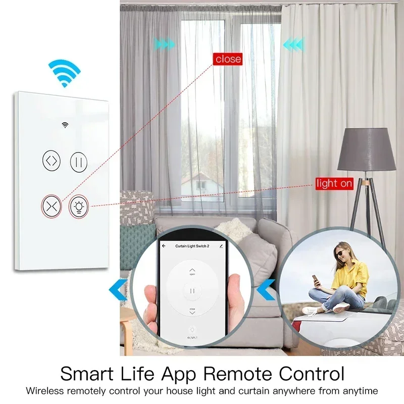 Tuya WiFi RF433 Стеклянная панель Штора Световой сенсорный переключатель Приложение