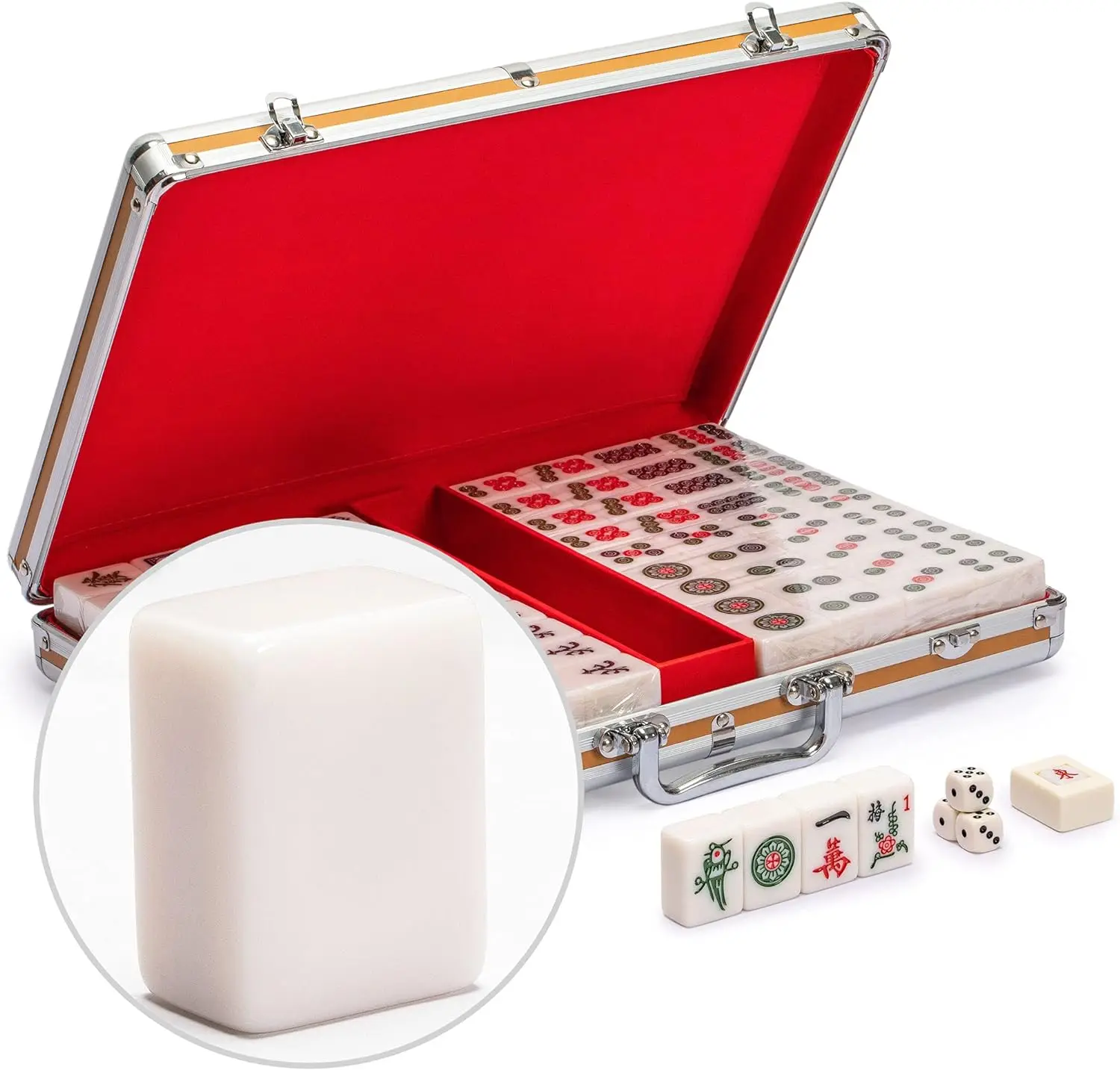 

-Size Chinese Mahjong Game Set with Aluminum Case - with 146 Tiles, 3 Dice and a Wind Indicator - for Chinese Style Gameplay Onl