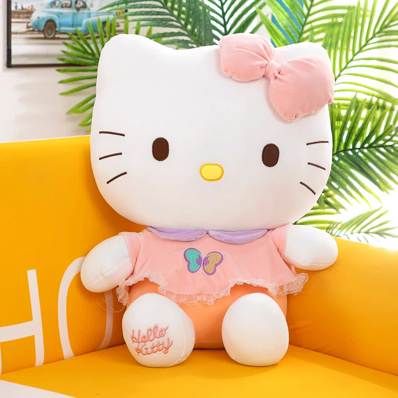 

Плюшевые игрушки Sanrio Kitty Kawaii KT Cat, пушистая эластичная хлопковая плюшевая кукла, мягкая набивная милая игрушка-животное для девочек, подарки ...