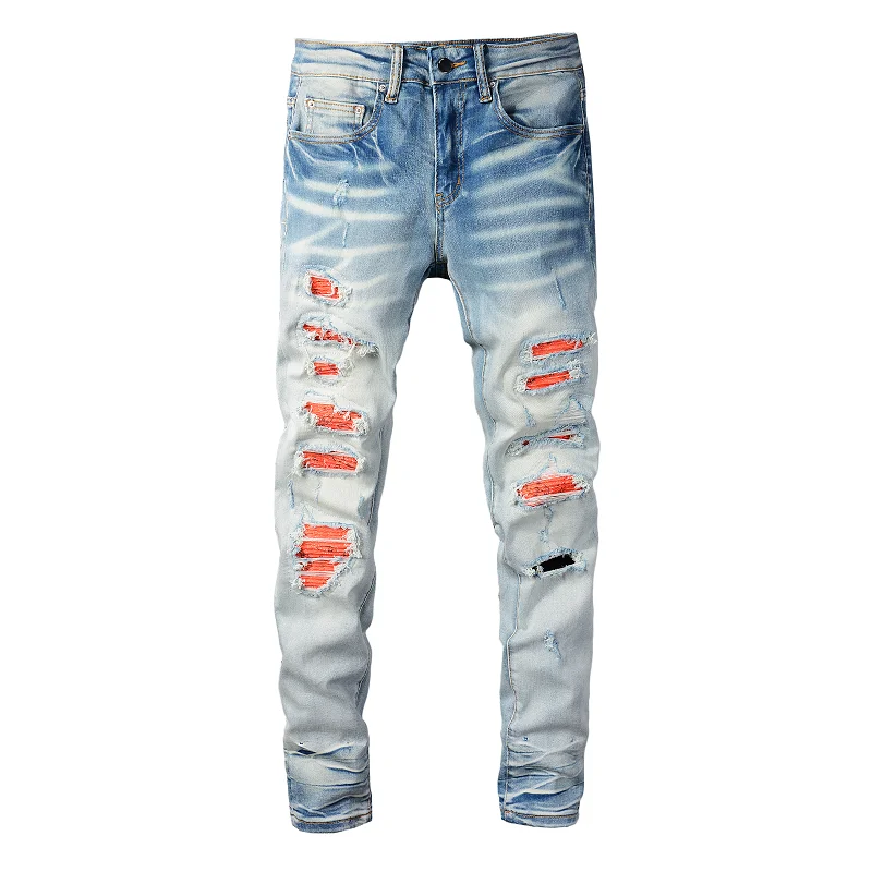 

Hip Hop Men Jeans Stretch Retro Painted Skinny Cotton Denim Jeans Pants Men Ripped Fashion Washed Hole Jeans Big Size