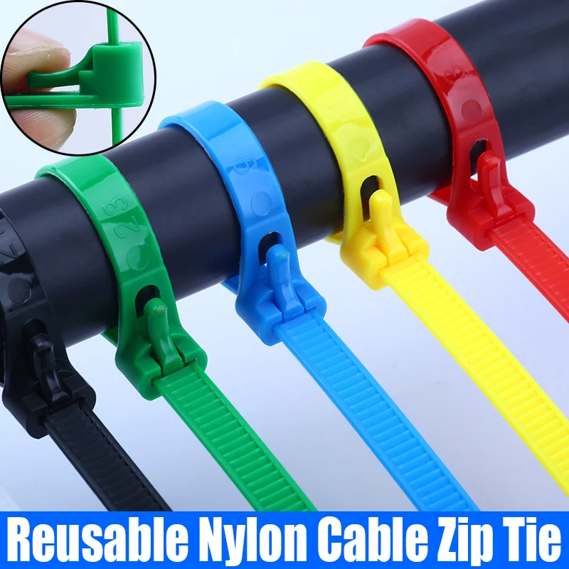 

100PCS Colored Reusable Plastic Nylon Cable Zip Tie Releasable Fixed Binding Disassembly Reuse May Loose Slipknot Cable Tie
