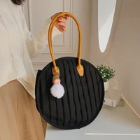 women canvas shoulder bags 2022 girls shopper spring and summer fashion casual pleated contrasting shoulder strap round handbags