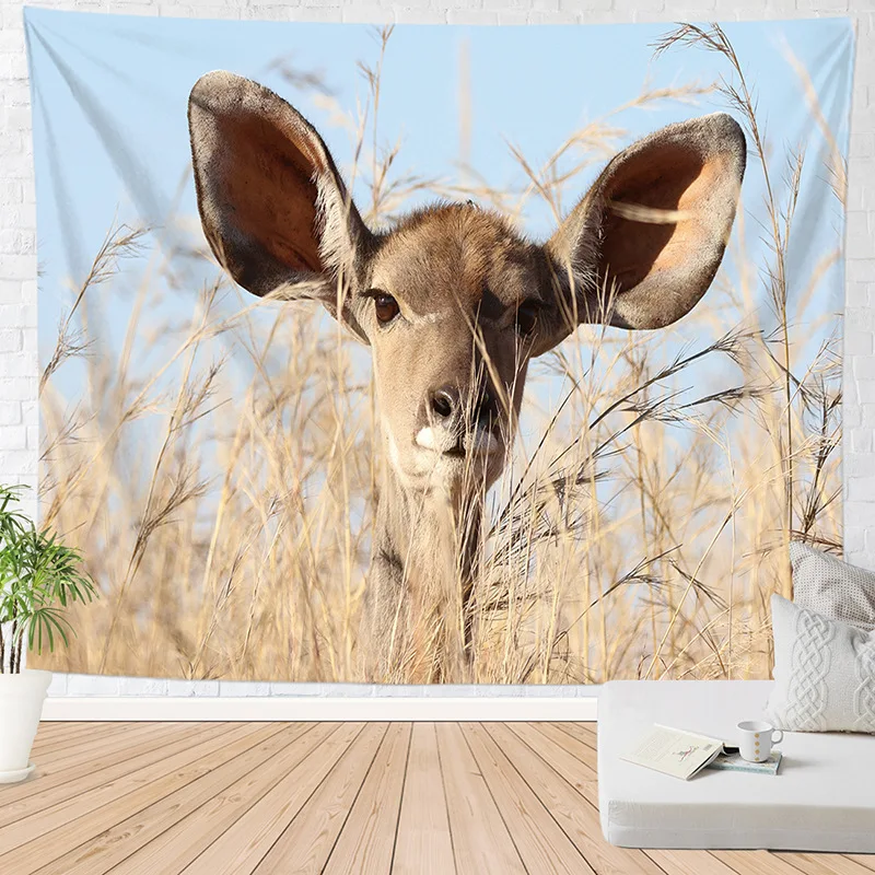 Фото Настенный гобелен с 3D рисунком животных, домашний декор, фоновая ткань, настенный гобелен для комнаты, колледжа, спальни, декоративное одеяло №2