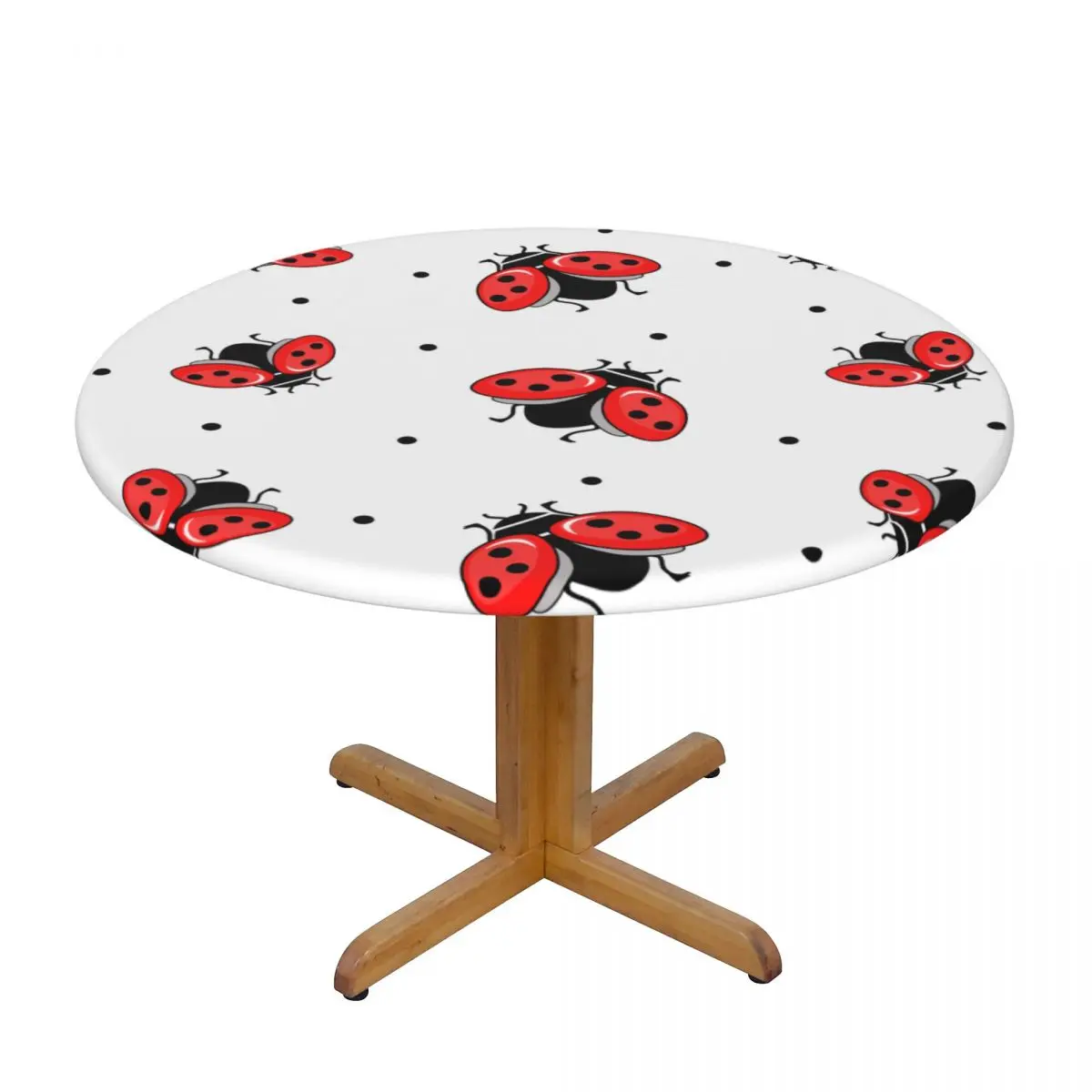 

Round Table Cover Cloth Protector Polyester Tablecloth Ladybug Silhouette Fitted Table Cover with Elastic Edged