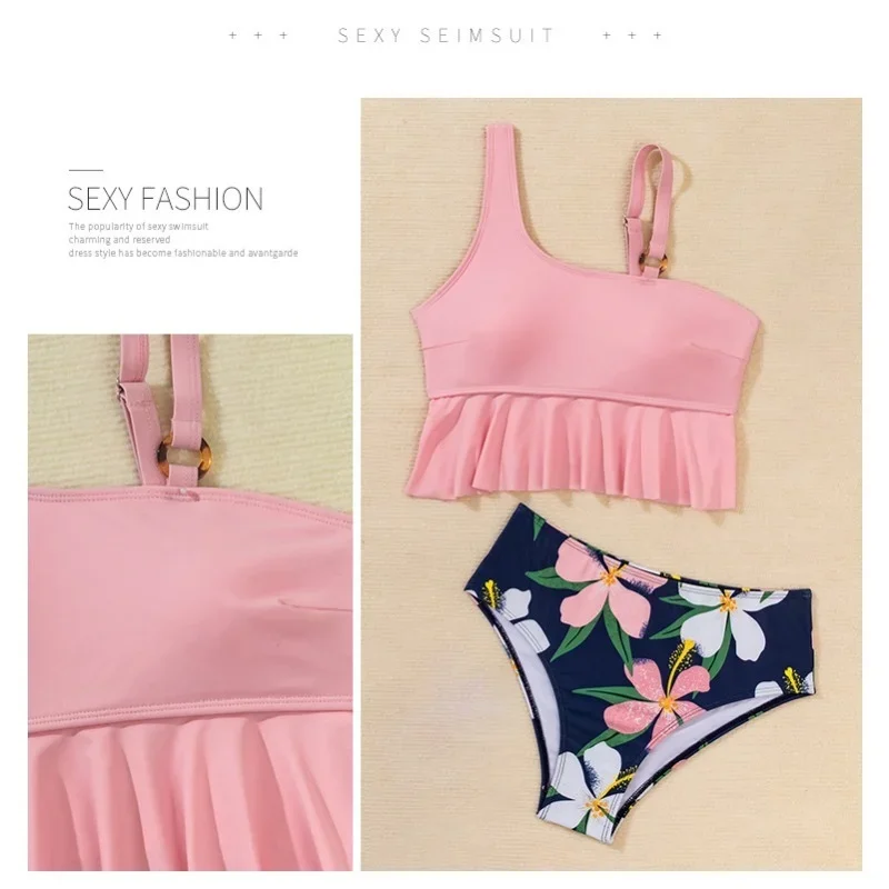 2024 взрывной раздельный купальник бикини с высокой талией рюшами по краям