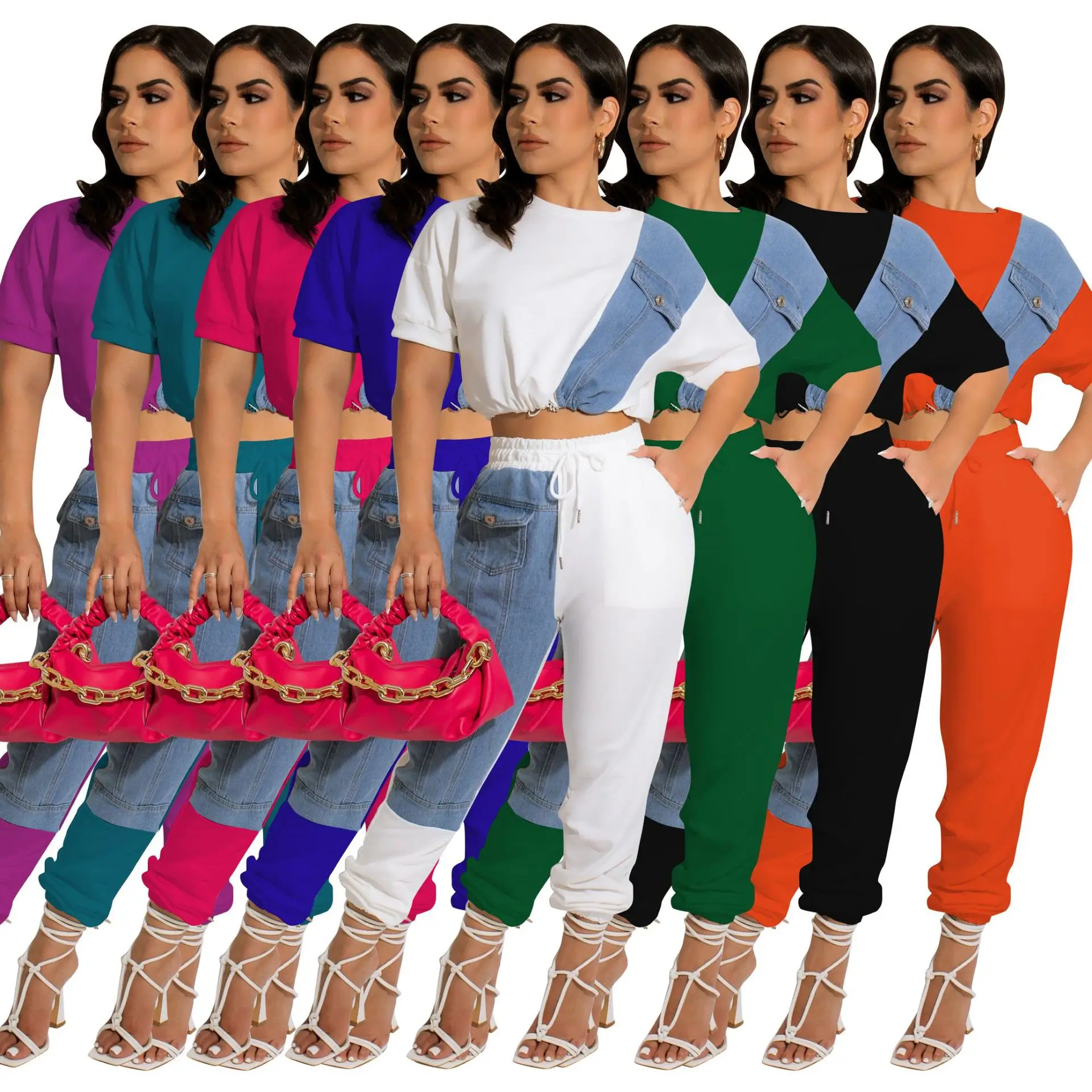 

Женские джинсовые брюки, повседневные комплекты из двух предметов, летний сезон 2022