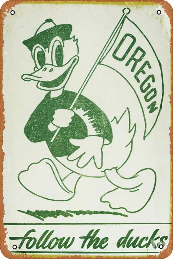 Винтажный художественный постер Орегона утка 1951 года и винтажный жестяной знак