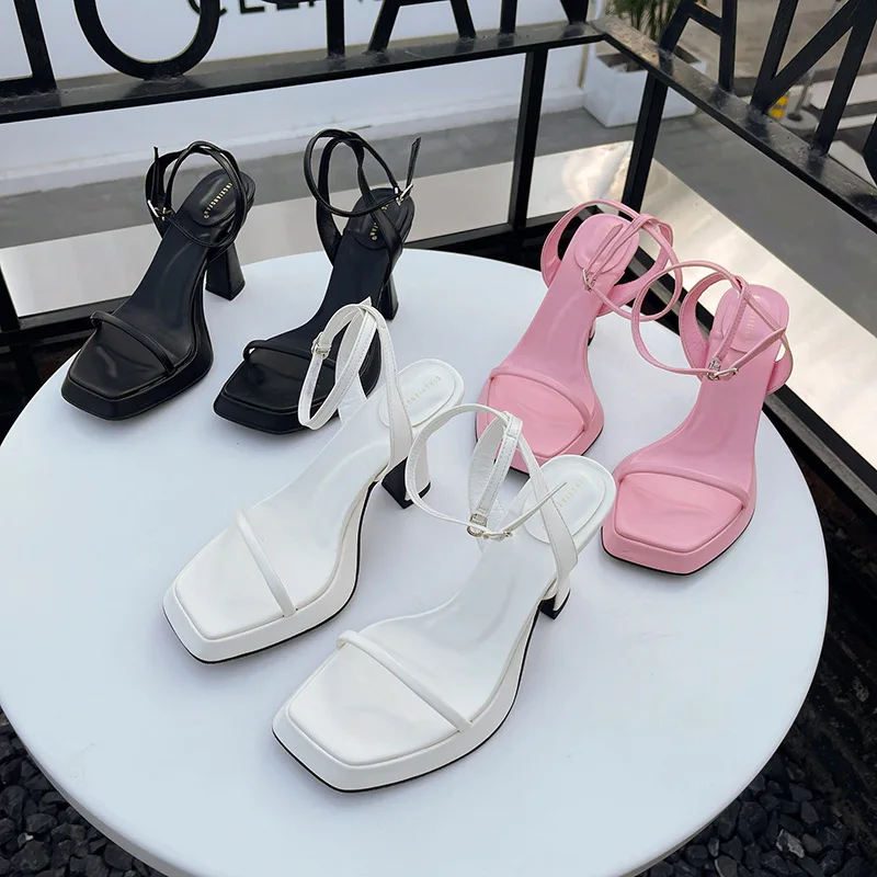 

High Heeled Sandals Summer 2022 Fashionable Simple One Line Buckle Open Toe Women's Shoes