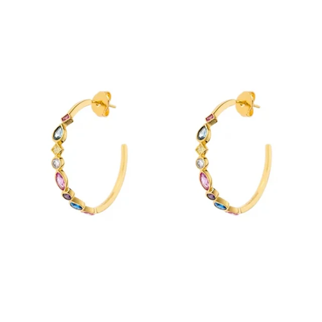 Elegance Redefined: 925 Sterling Silver C-shaped Colourful Zircon Earrings for Women