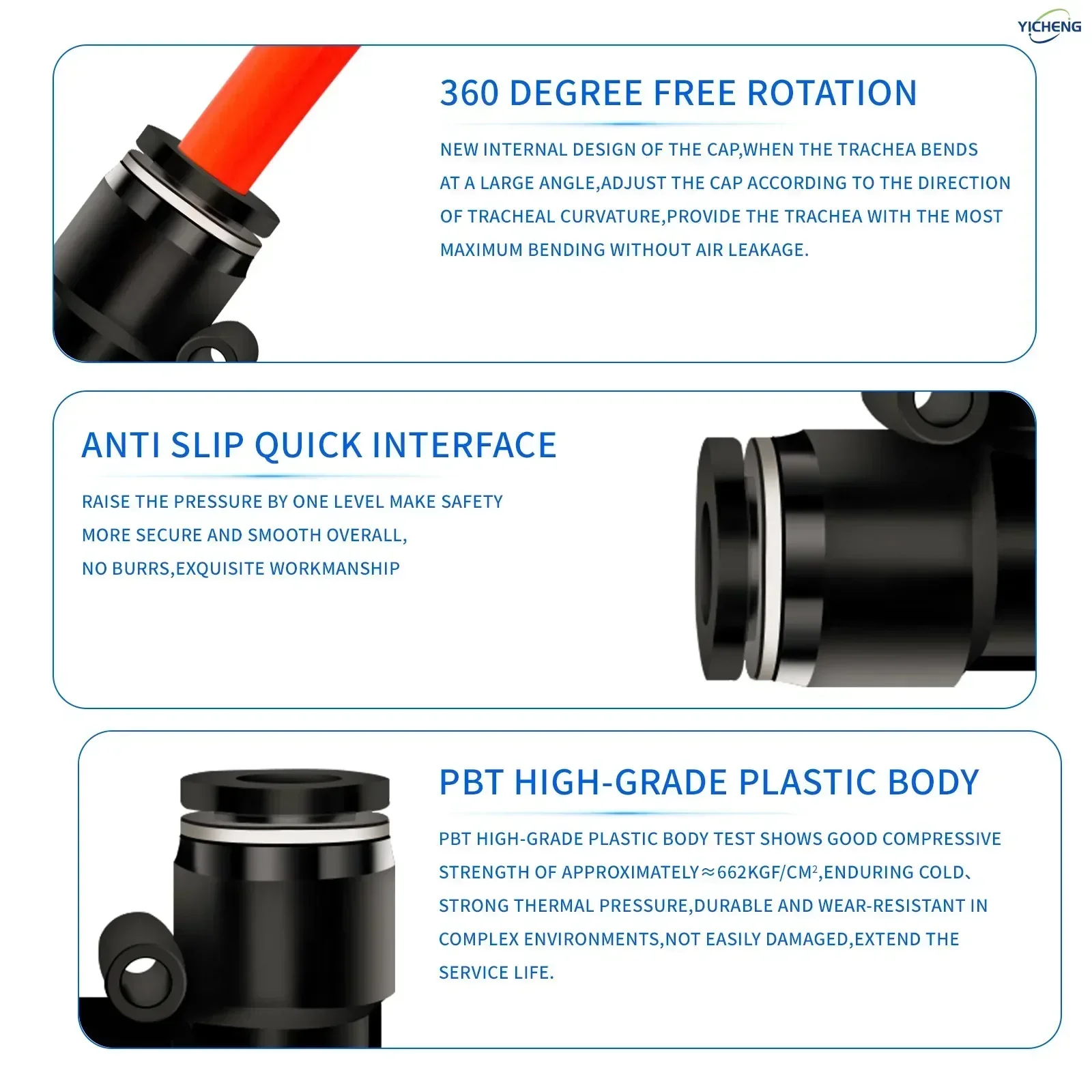 Колено соединителя шланга YICHENG PNEUMATIC 90 ° 2 способа 10–10 мм наружный диаметр трубки