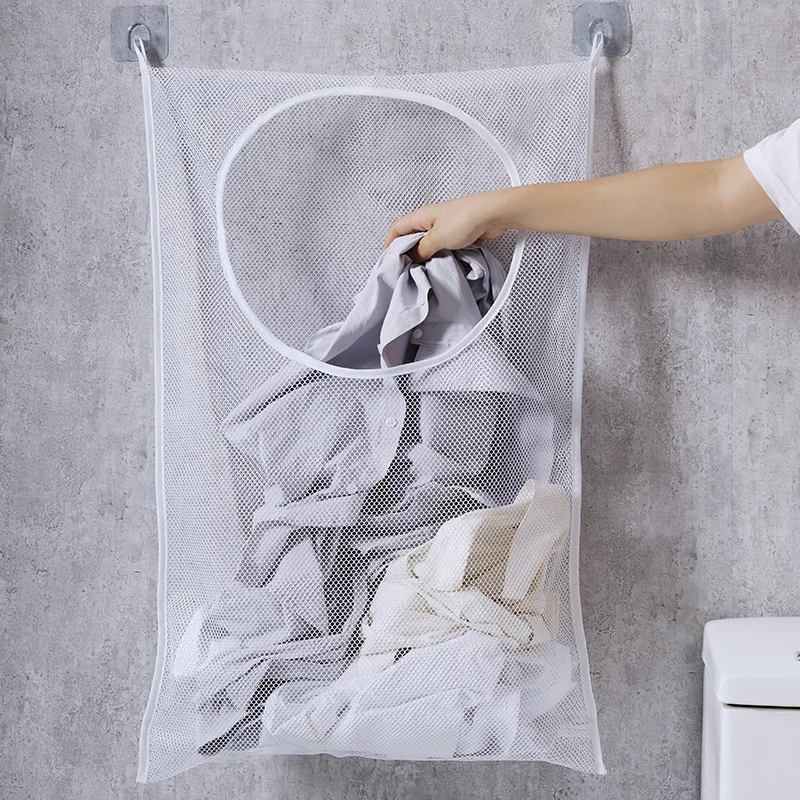 

Travel Laundry Basket Folding Organizer for Dirty Clothes Bathroom Clothes Mesh Storage Bag Home Wall Hanging Bucket Organizers